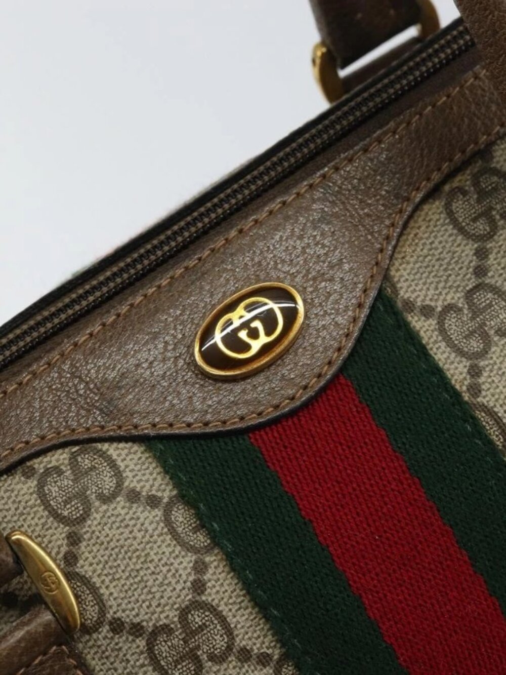 GUCCI GG Supreme Web Sherry Line Boston Bag PVC Beige Gold 40 02 006 Auth gh1505 - Picture 10 of 16